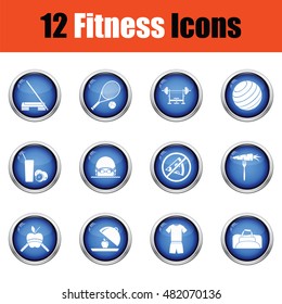 Fitness icon set.  Glossy button design. Vector illustration.