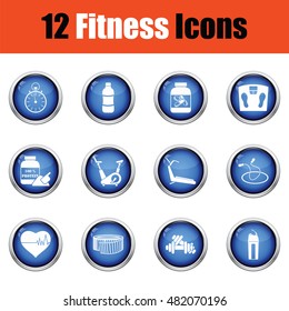 Fitness icon set.  Glossy button design. Vector illustration.