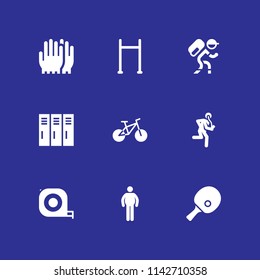 fitness icon set. lockers, measuring tape and ping pong vector icon for graphic design and web