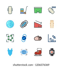 fitness icon set. vector set about stroller, ice skate, focus and compress icons set.