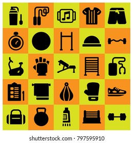 Fitness icon set vector. bench, shirt, sport shirt and pull up