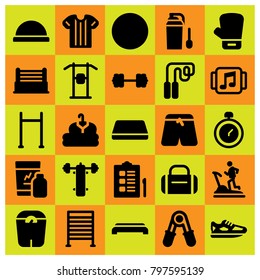 Fitness icon set vector. checklist, step, scale and dumbbell