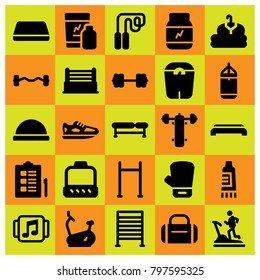 Fitness icon set vector. dumbbell, punching, protein and biceps dumbbell