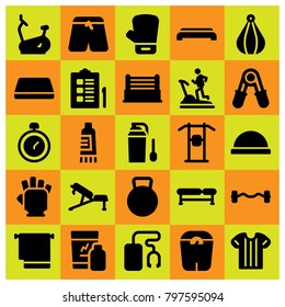 Fitness icon set vector. gym mat, mat, ball and boxing glove