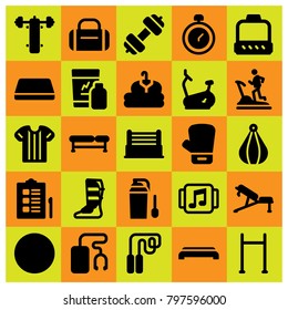 Fitness icon set vector. pulley, skipping, shirt and checklist