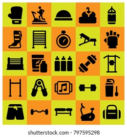 Fitness icon set vector. punching, gloves, pull up and gym gloves