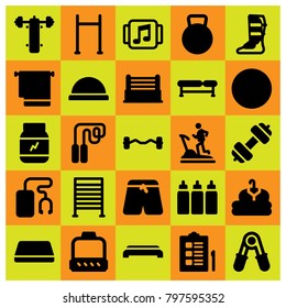 Fitness icon set vector. treadmill, skipping, cloth and checklist