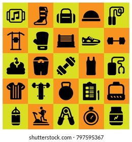 Fitness icon set vector. treadmill, dumbbell, boxing and ball