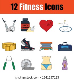 Fitness icon set.Full color with outline design. Vector illustration.