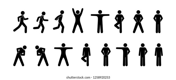 Fitness Icon, Stick Figure Set Of Silhouettes Of People Involved In Sports, Pictogram Man