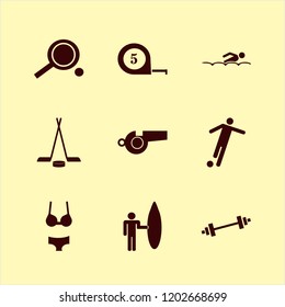 fitness icon. fitness vector icons set football player, woman underwear, swimming and whistle