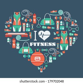 Fitness Icons background in heart shape