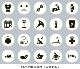 Fitness Icons Black & White Flat Design Circle Set Big