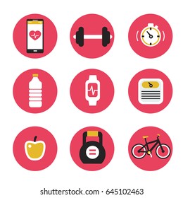 
Fitness icons collection. Flat style vector illustration isolated on white background.
