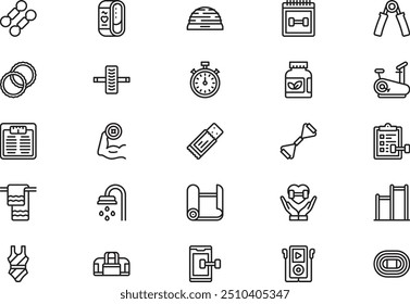 La colección de iconos de fitness es una Ilustración vectorial con trazo editable.