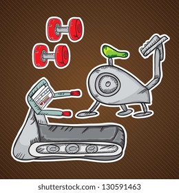 Fitness Icons ( Exercise Machine: Treadmill, Exercise bike) . Vector Illustration