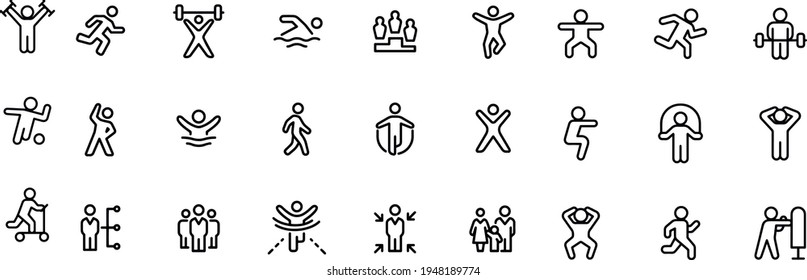 Fitness Icons and exercising line icons vector design 