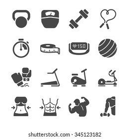 Fitness icons. Included the icons as abs, training, workouts, exercise, machine, gym and more.