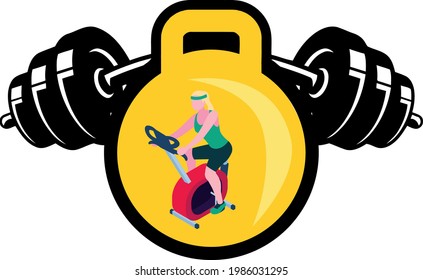 fitness icons, multicolored vector image, circular yellow background.