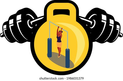 fitness icons, multicolored vector image, circular yellow background.