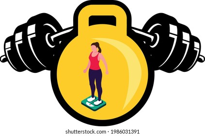 Fitnesssymbole, mehrfarbiges Vektorbild, kreiselgelber Hintergrund.