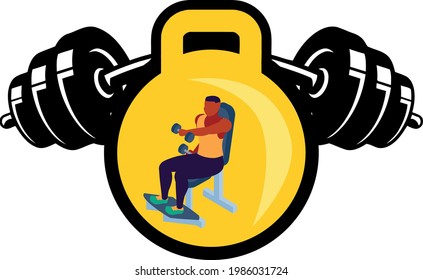 fitness icons, multicolored vector image, circular yellow background.