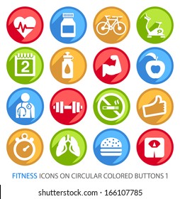 Fitness Icons on Circular Colored Buttons 1. 