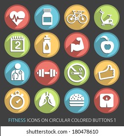 Fitness Icons on Circular Colored Buttons 1.