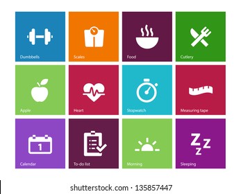 Iconos de fitness en el fondo del color. Ilustración vectorial.