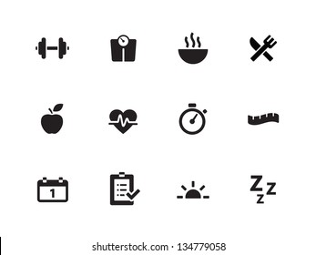 Fitness icons on white background. Vector illustration.