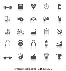 Fitness icons with reflect on white background, stock vector