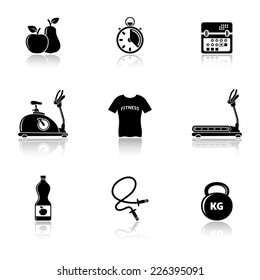Fitness icons with reflection
