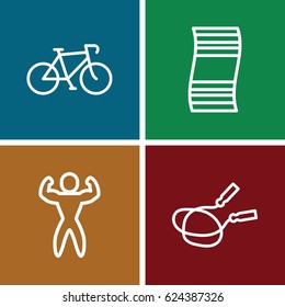 Fitness icons set. set of 4 fitness outline icons such as jump rope, bodybuilder, bicycle