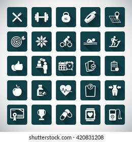 Fitness Icons set - set of fitness icons / amenities. Editable vector icons for video, mobile apps, Web sites and print projects.