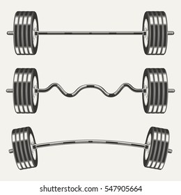 Fitness Icons, Set Of  Barbells  Monochrome Style On White Background, Vector