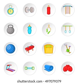 Fitness icons set. Cartoon illustration of 16 16 fitness vector icons for web