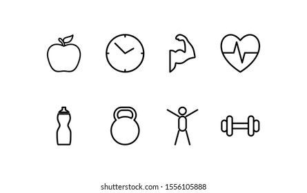 Fitness Icons Set Elegant Series. Health And Fitnes Icons