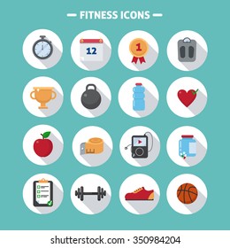 Fitness Icons Set in Flat Style in vector