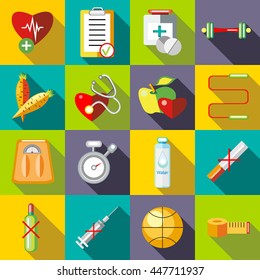 Fitness icons set in flat style vector illustration
