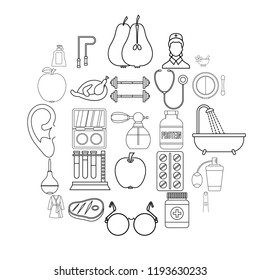 Fitness icons set. Outline set of 25 fitness vector icons for web isolated on white background