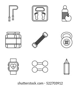 Fitness icons set. Outline illustration of 9 fitness vector icons for web