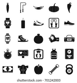 Fitness icons set. Simple set of 25 fitness vector icons for web isolated on white background