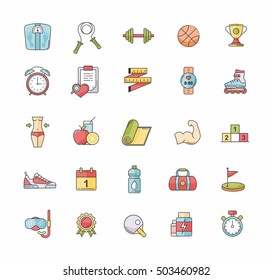 Fitness icons set, sports illustration, line-art icons, healthy lifestyle