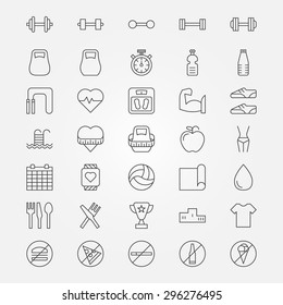 Fitness icons set - vector collection on thin line sport symbols or signs
