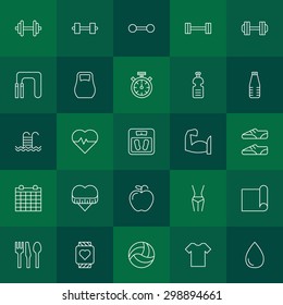 Fitness icons set - vector collection of sport and health line symbols