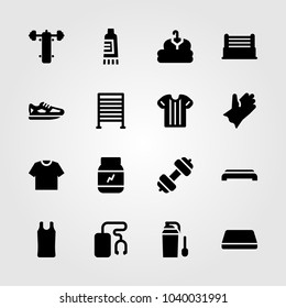 Fitness icons set. Vector illustration running shoes, ring, running and gym mat