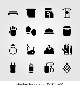 Fitness icons set. Vector illustration ball, punching bar, stationary bike and bike