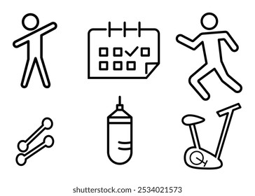 Fitness Icons Set Workout, Exercise, Schedule