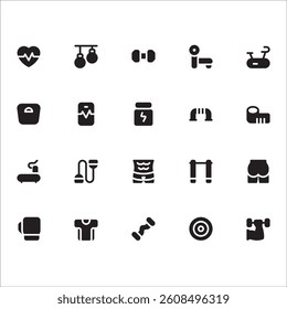 Fitness Icons with solid style, perfect for user interface projects