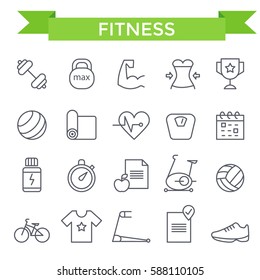 Fitness icons, thin line, flat design